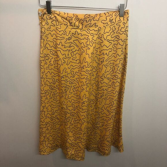 Suzie Lee Blouse Skirt Abstract Print Flower Yellow Black 2 Piece Silk M NWT - Picture 2 of 6